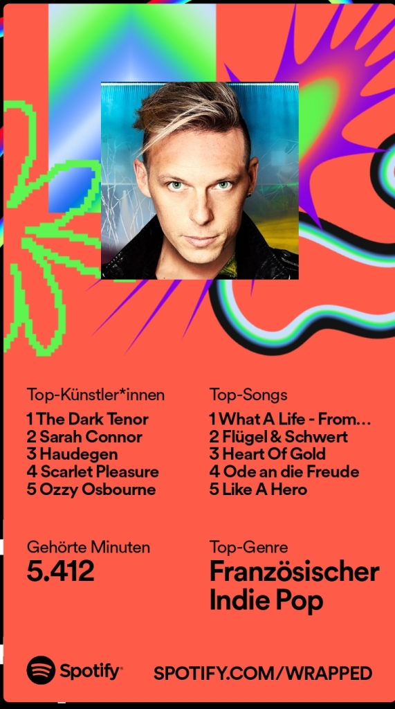 Bild mit den 5 Top- Künstlern, Top- Songs und gehörten Minuten auf Spotify